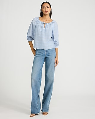 Dobby Striped Tie Front Top