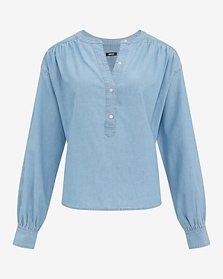 Cotton Denim Button Front Top
