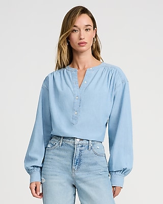 Cotton Denim Button Front Top