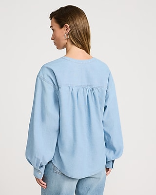 Cotton Denim Button Front Top