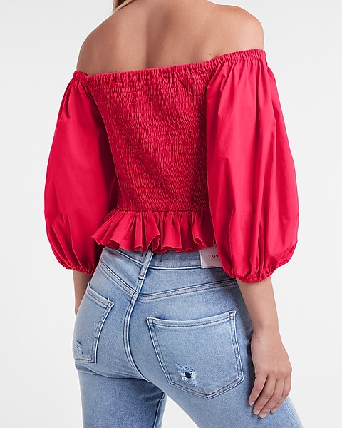 Off The Shoulder Puff Sleeve Wrap Front Top | Express