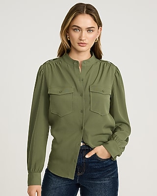 Women's Green Work Tops - Dress Shirts & Blouses For Work - Express