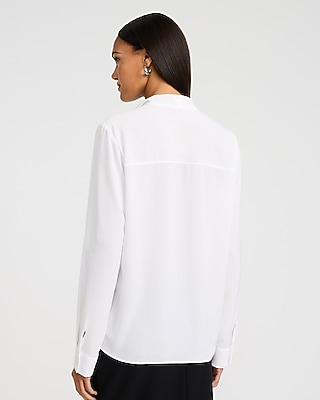 Tie Neck Long Sleeve Button Front Top