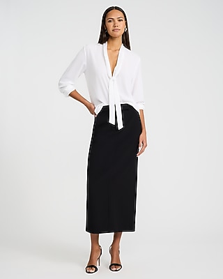 Tie Neck Long Sleeve Button Front Top