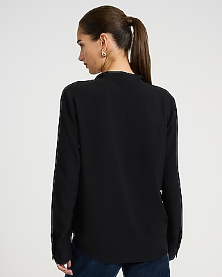 Tie Neck Long Sleeve Button Front Top