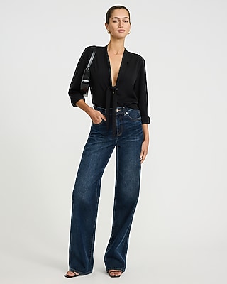 Tie Neck Long Sleeve Button Front Top