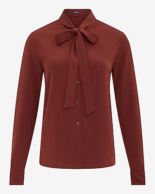 Tie Neck Long Sleeve Button Front Top