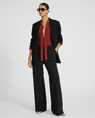 Tie Neck Long Sleeve Button Front Top