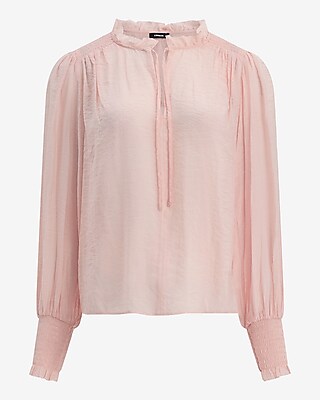 Sheer Textured Tie Front V-Neck Long Sleeve Top - thumbnail 9