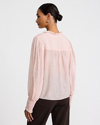 Sheer Textured Tie Front V-Neck Long Sleeve Top - thumbnail 6