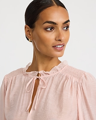 Sheer Textured Tie Front V-Neck Long Sleeve Top - thumbnail 8
