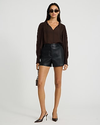 Sheer Textured Tie Front V-Neck Long Sleeve Top