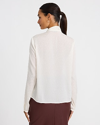 Floral Chiffon Jacquard Tie Neck Long Sleeve Top