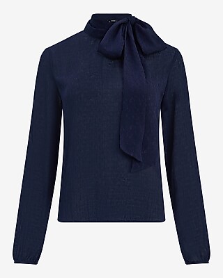 Floral Chiffon Jacquard Tie Neck Long Sleeve Top