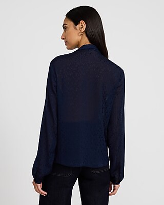 Floral Chiffon Jacquard Tie Neck Long Sleeve Top