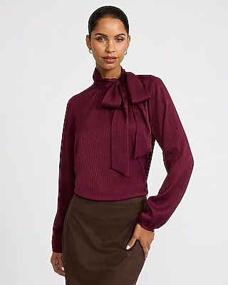 Satin Clip Dot V-neck Long Sleeve Button Front Ruffle Top | Express