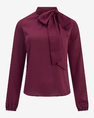 Satin Striped Tie Neck Long Sleeve Top