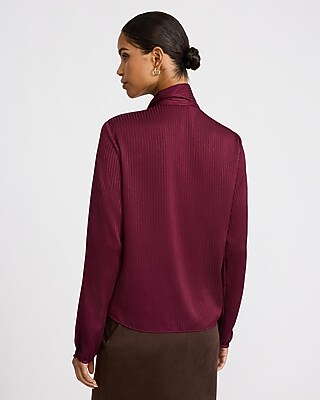 Satin Striped Tie Neck Long Sleeve Top