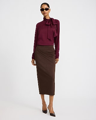 Satin Striped Tie Neck Long Sleeve Top