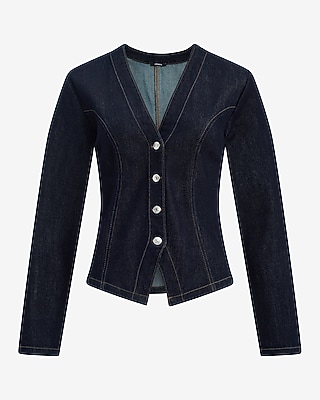Denim V-Neck Long Sleeve Button Front Top