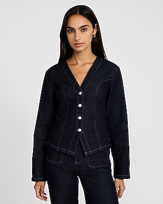 Denim V-Neck Long Sleeve Button Front Top