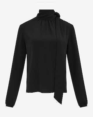 Long Sleeve Tie Neck Ruched Top