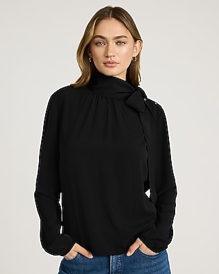 Long Sleeve Tie Neck Ruched Top