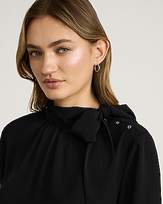 Long Sleeve Tie Neck Ruched Top