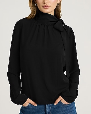 Long Sleeve Tie Neck Ruched Top