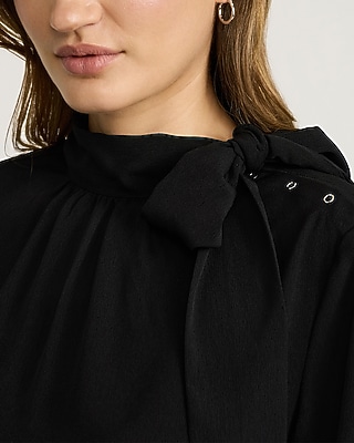 Long Sleeve Tie Neck Ruched Top