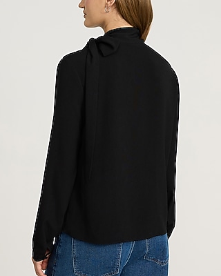 Long Sleeve Tie Neck Ruched Top