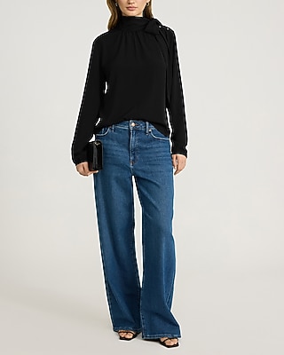 Long Sleeve Tie Neck Ruched Top