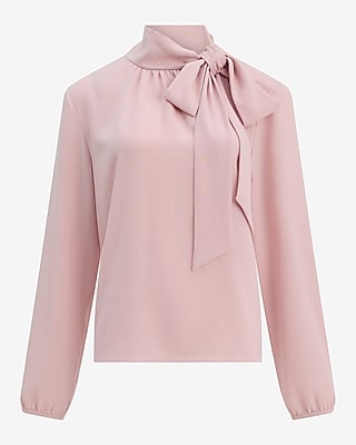 Tie Neck Long Sleeve Ruched Top
