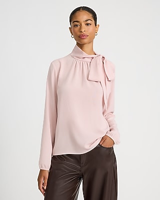 Tie Neck Long Sleeve Ruched Top | Express