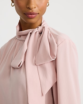 Tie Neck Long Sleeve Ruched Top