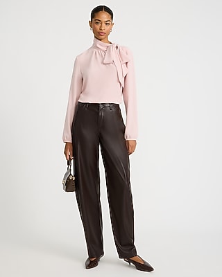 Tie Neck Long Sleeve Ruched Top