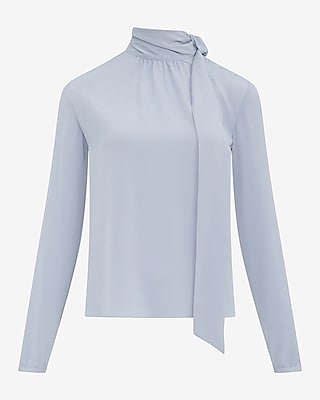 Long Sleeve Tie Neck Ruched Top