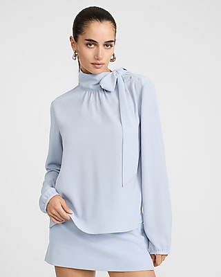 Long Sleeve Tie Neck Ruched Top
