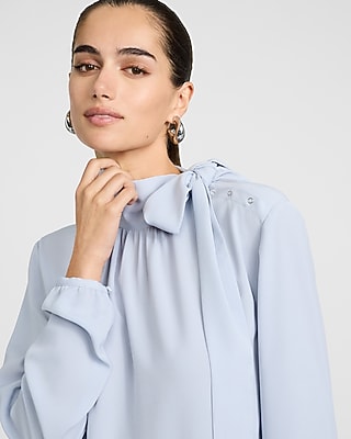 Long Sleeve Tie Neck Ruched Top