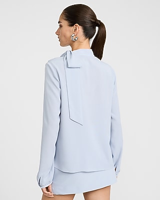 Long Sleeve Tie Neck Ruched Top