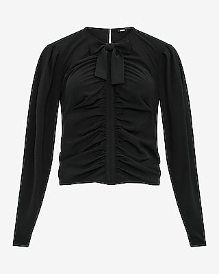 Puff Sleeve Bow Front Ruched Top