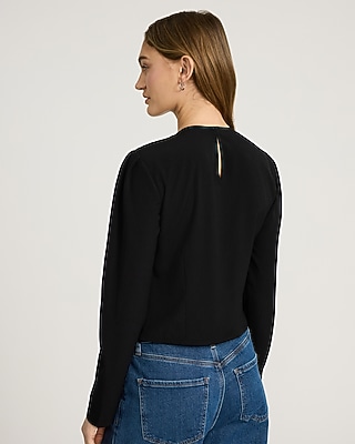 Puff Sleeve Bow Front Ruched Top