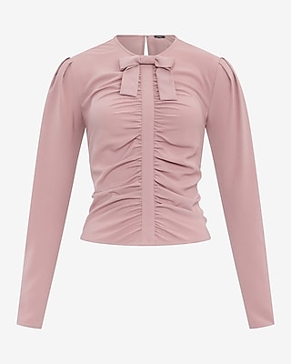 Puff Sleeve Bow Front Ruched Top