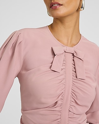 Puff Sleeve Bow Front Ruched Top