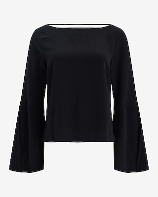 Boat Neck Bell Sleeve Cowl Back Top