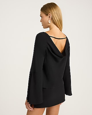 Boat Neck Bell Sleeve Cowl Back Top