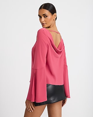 Boat Neck Bell Sleeve Cowl Back Top - thumbnail 6