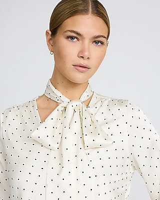 Polka Dot Satin Tie Neck Draped Top - image 5