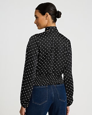 Polka Dot Satin Tie Neck Draped Top - image 2