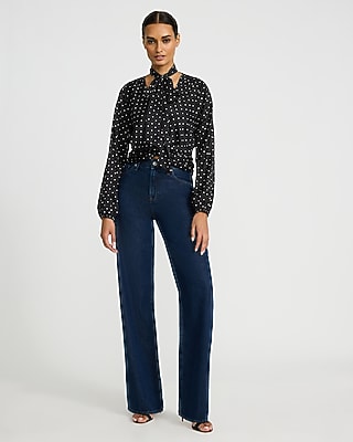 Polka Dot Satin Tie Neck Draped Top - image 3